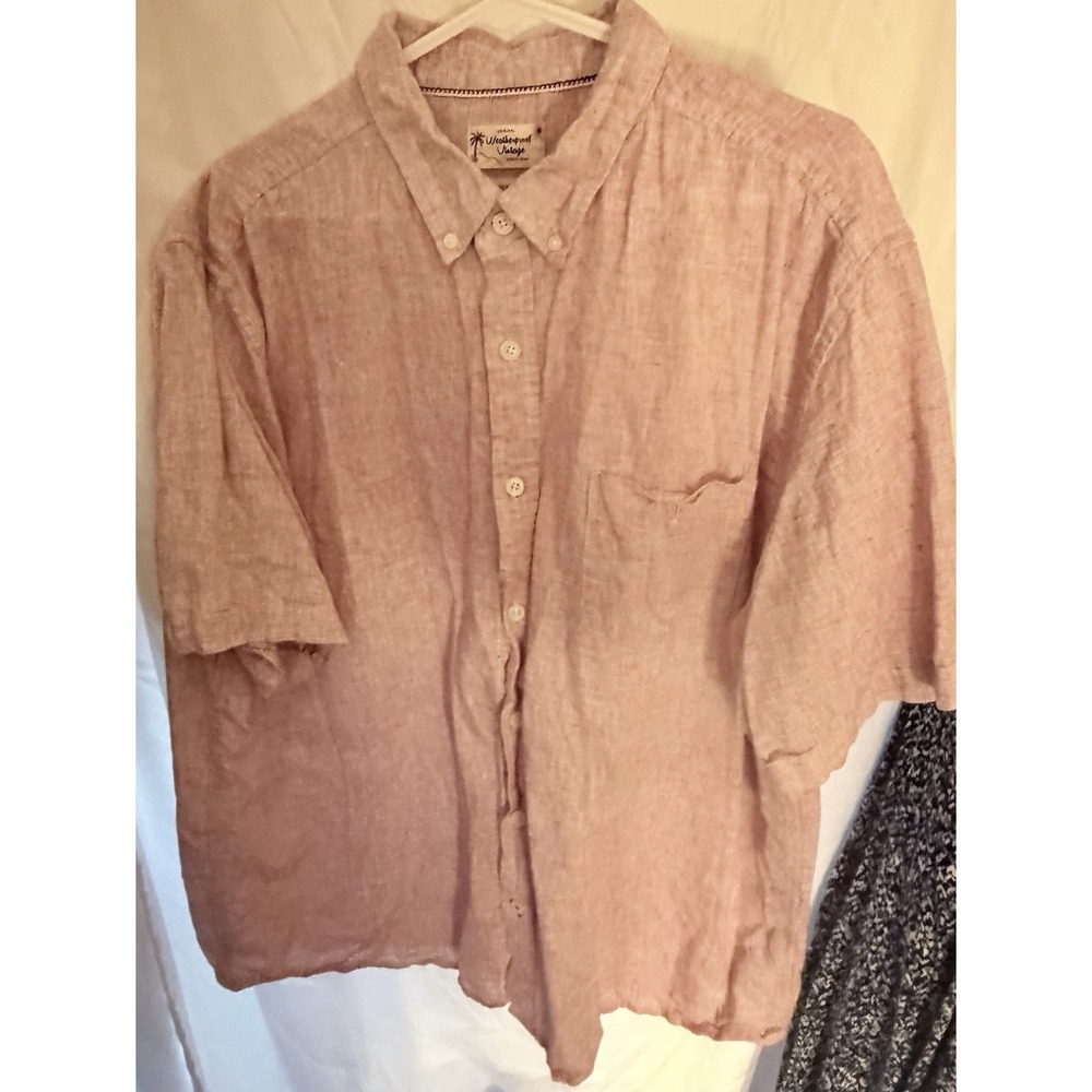 Weatherproof Vintage Men's Linen Shirt Xxl Red Short Sleeve Button Front